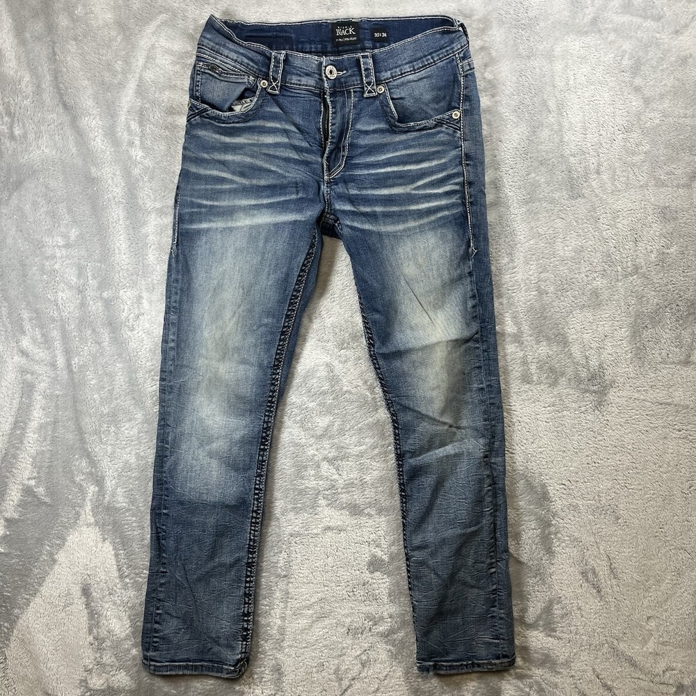 Buckle Black Jeans Mens 32x30 Blue Fit No 3 Straight Stretch Thick Stitch Biker